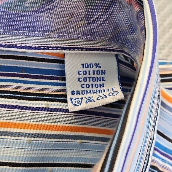 Brandolini Dress Shirt Men's XXL Blue Orange Stripe Long Sleeve Textured EUC - Picture 6 of 16
